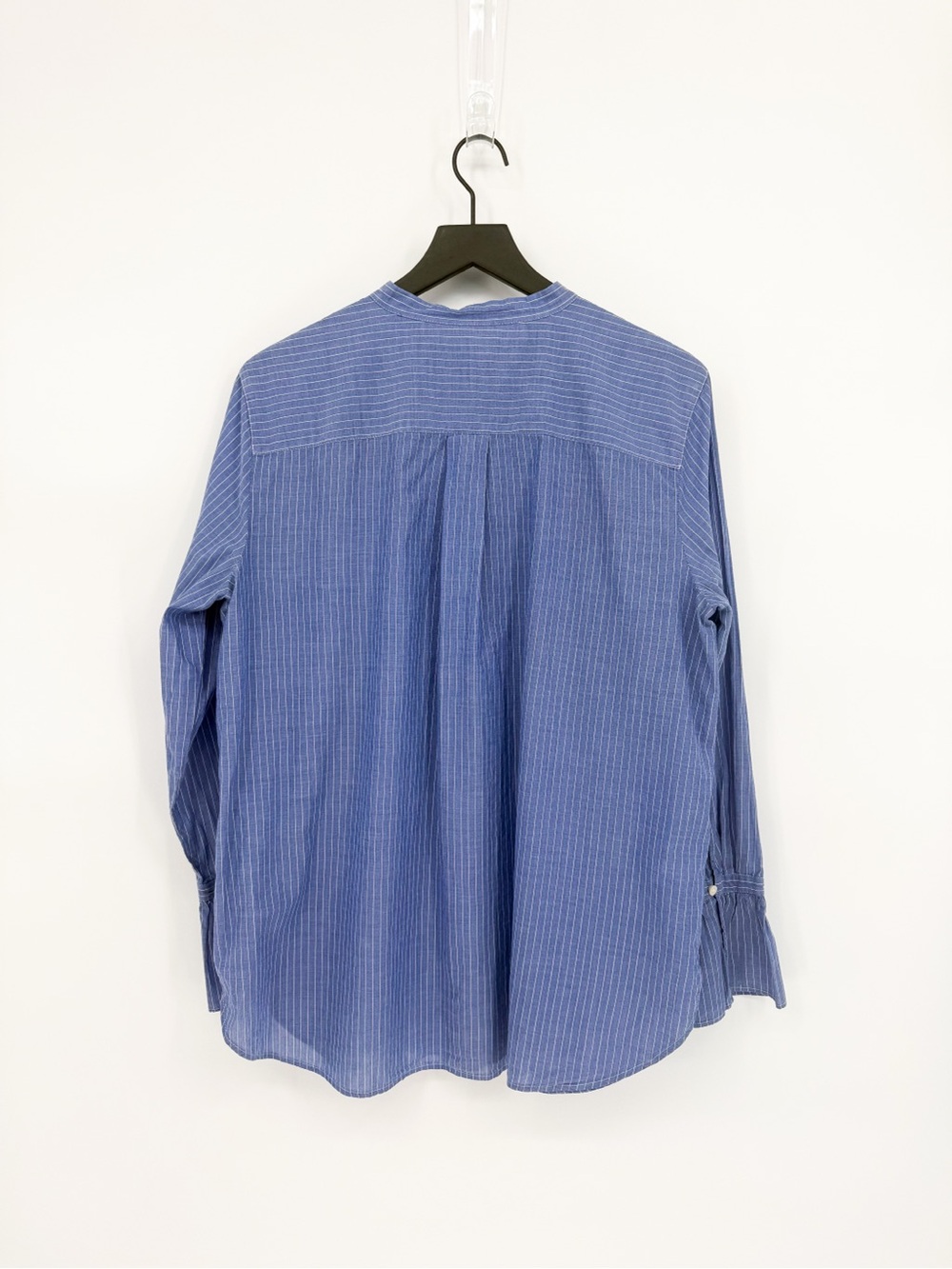 Loft Pinstripe Floral Embroidered Peasant Button Up Top Blue White XL - Picture 7 of 9